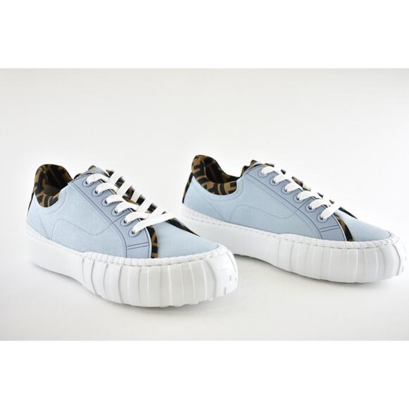 Fendi Force Sky Blue Canvas White Platform FF Logo Low Top Trainer Sneaker 35.5 - Picture 4 of 12